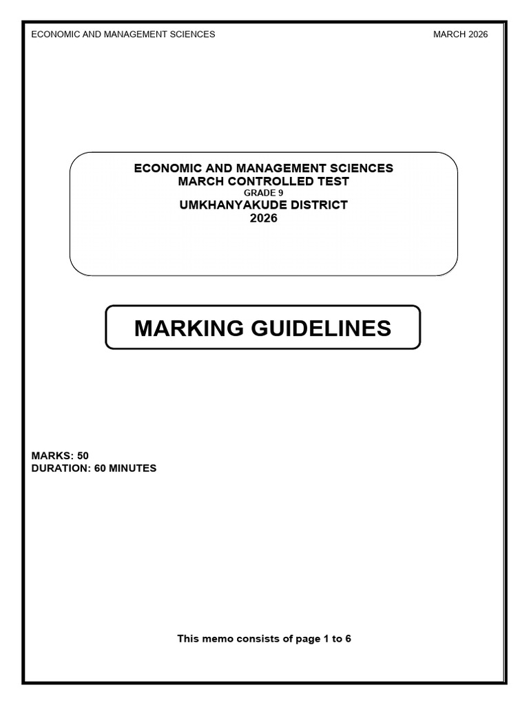 2026 Umkhanyakude Grade 9 March Controlled Test (MG) | PDF | Debits And ...