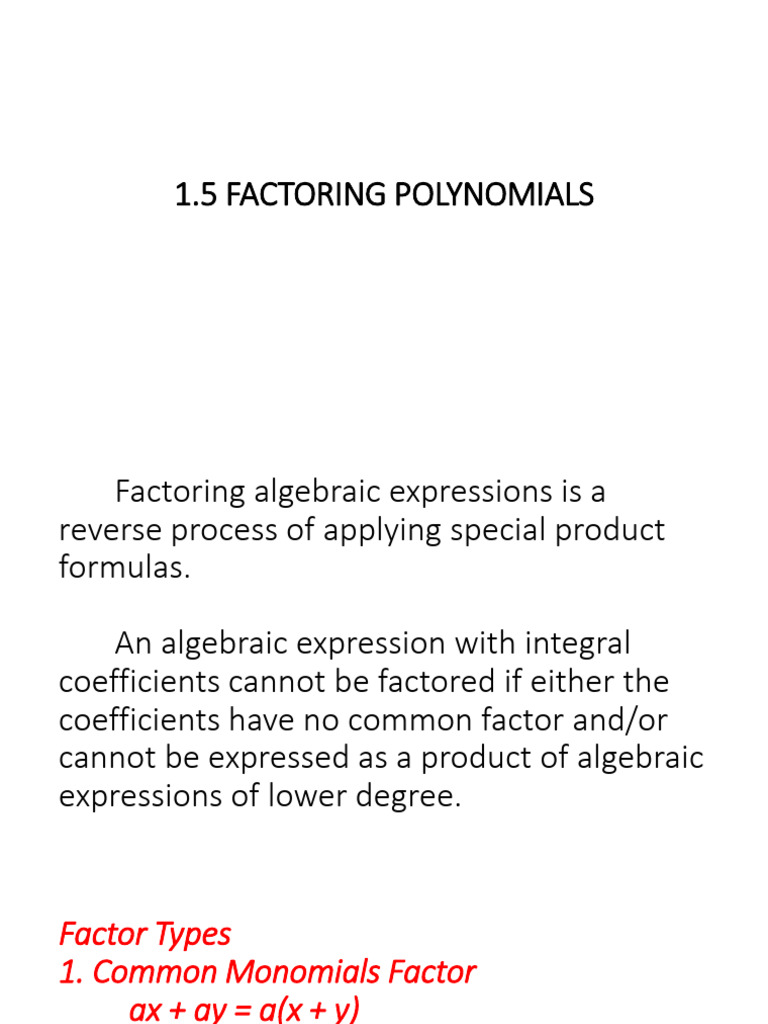 2.5 Factoring Polynomials | PDF | Factorization | Arithmetic