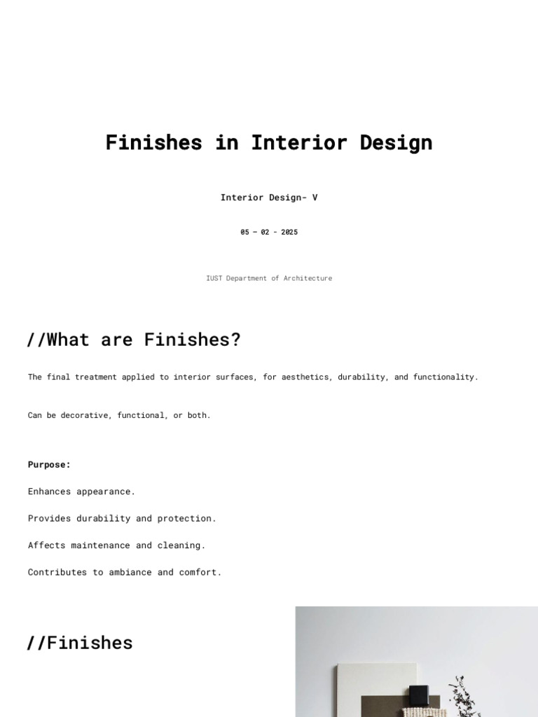 Finishes in Interior Design | PDF | Flooring | Tile