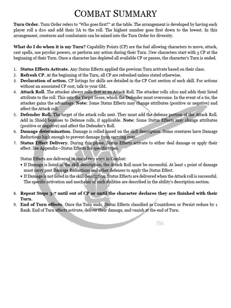 Handout Combat Summary | PDF