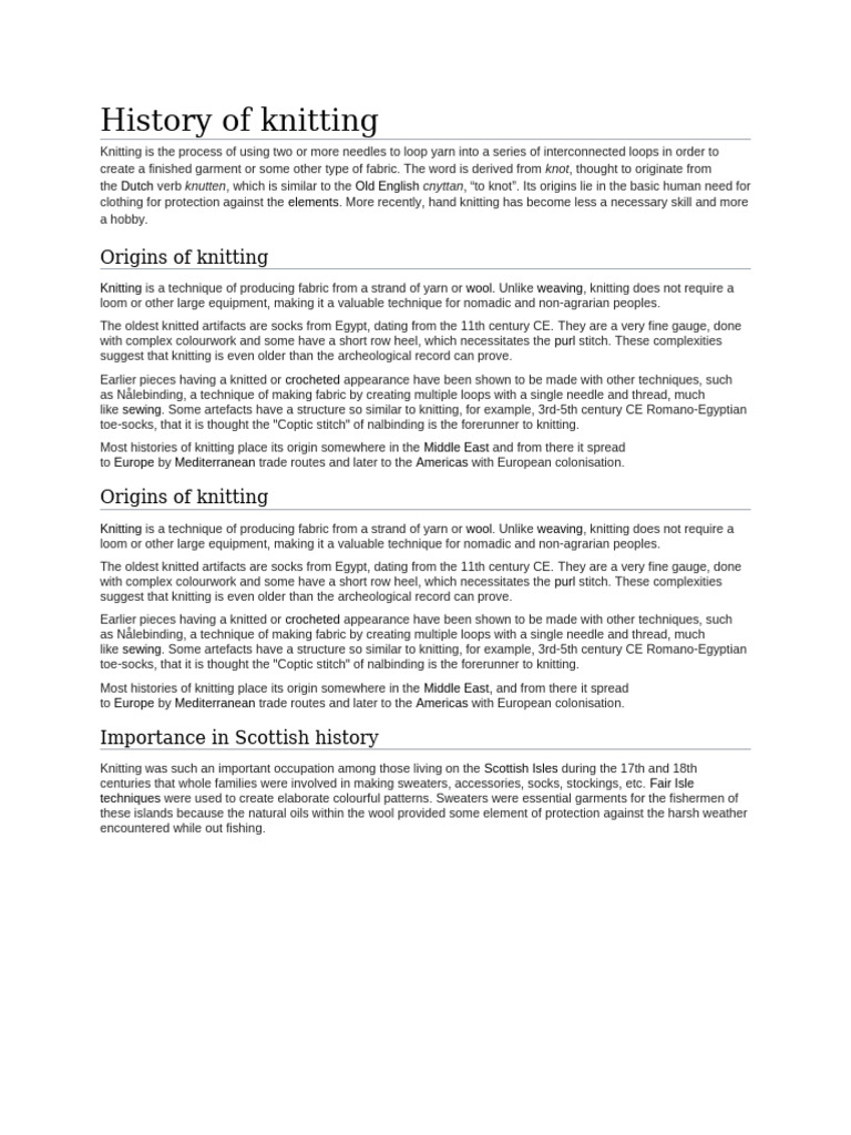 History of Knitting | PDF