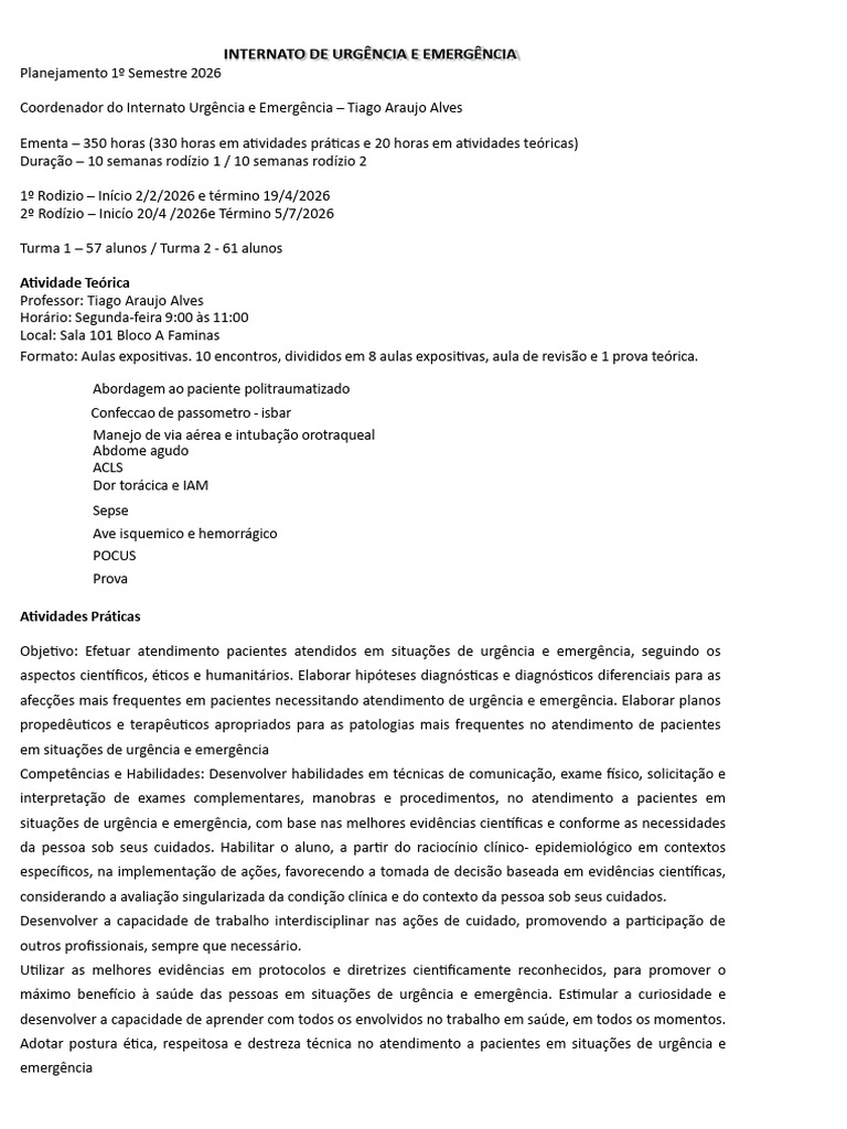 Planejamento Internato 2026 (Com Sabará) | PDF | Ciências da Saúde ...