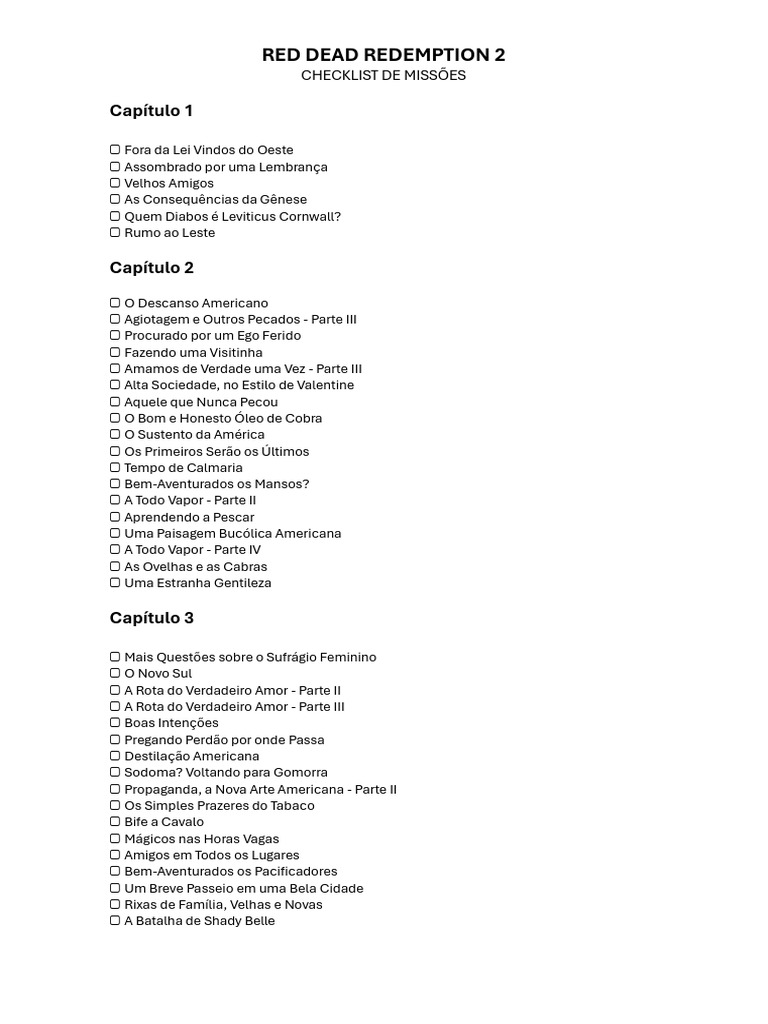 RDR2 - Checklist | PDF