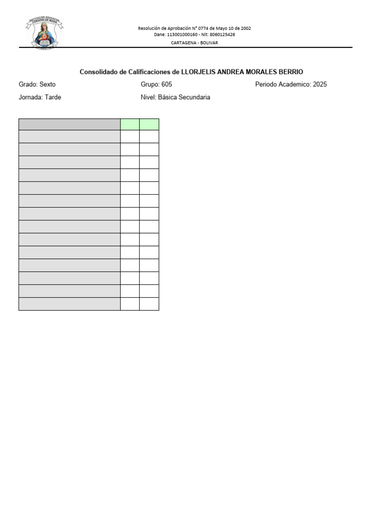 Consolidado Calificaciones Estudiantes | PDF