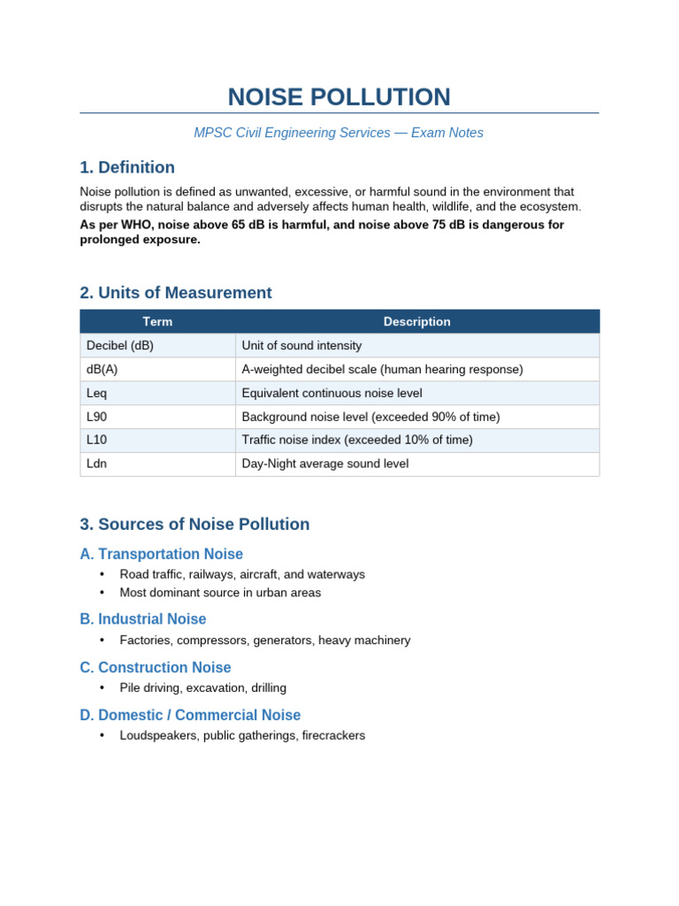 Noise Pollution MPSC Notes | PDF