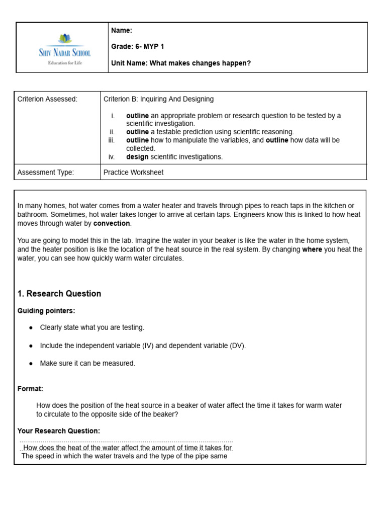 Toddle - Practice Worksheet - MYP 1 - Unit1 - Criteria B 2024-25 | PDF ...