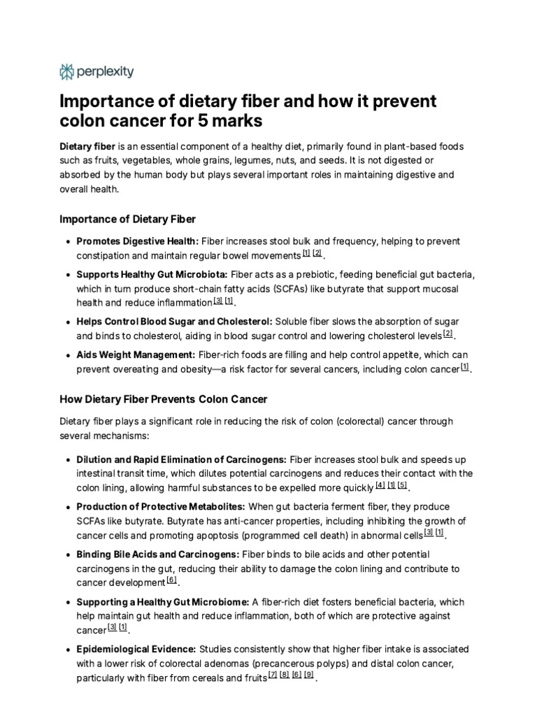 Importance of Dietary Fiber and How It Prevent Col | PDF | Dietary ...