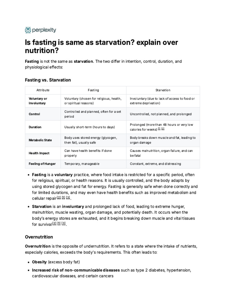 Is Fasting Is Same As Starvation - Explain Over Nut | PDF