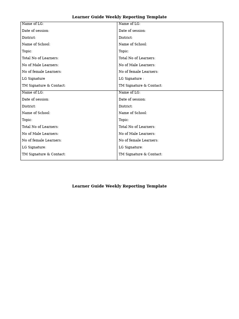 LG Weekly Reporting Template - Revised 2026 | PDF