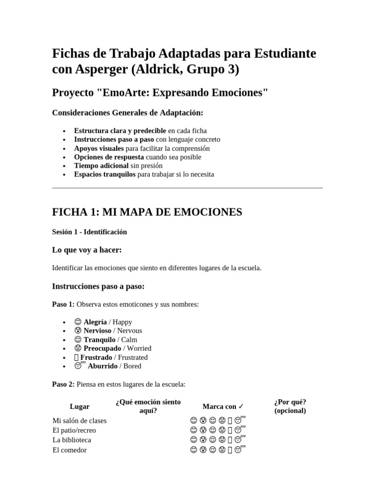 Fichas de Trabajo Asperger Aldrick G3 | PDF | Las emociones | Sicología