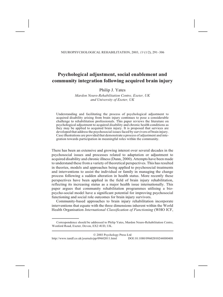 Community Integration Following Severe Childhood Traumatic Brain Injury ...