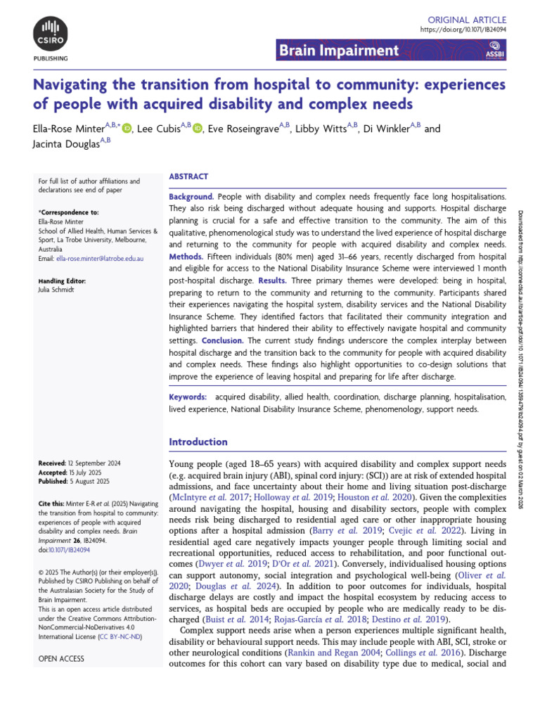 Navigating The Transition From Hospital To Community - Experiences of ...