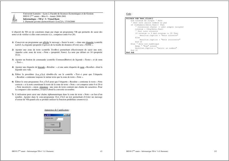 Programme Visual Basic pour Saisie de Notes | PDF | Programme ...