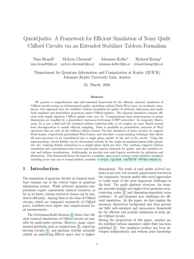 Quickqudits: A Framework For Efficient Simulation of Noisy Qudit ...