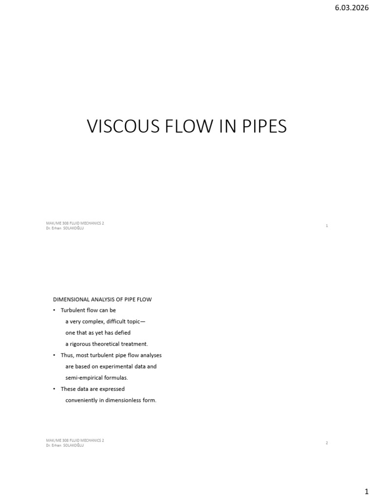 3 0 Viscous Flow in Pipes | PDF | Fluid Dynamics | Laminar Flow