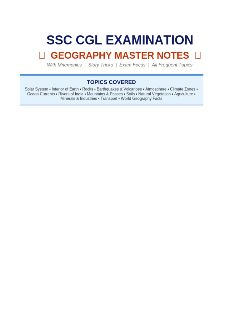 SSC CGL Geography Notes | PDF