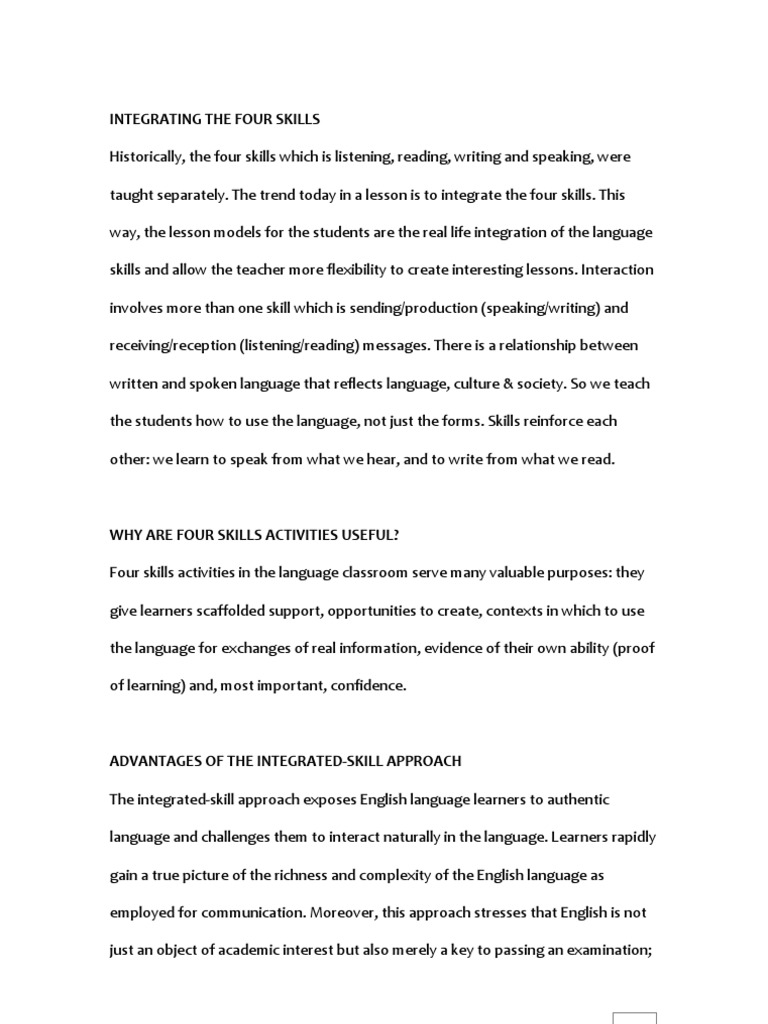 Integrating The Four Skills PDF English As A Second Or Foreign