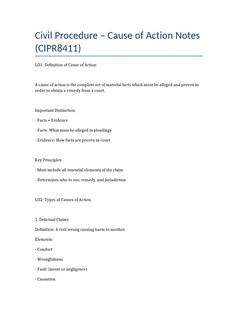 Cause of Action Notes | PDF