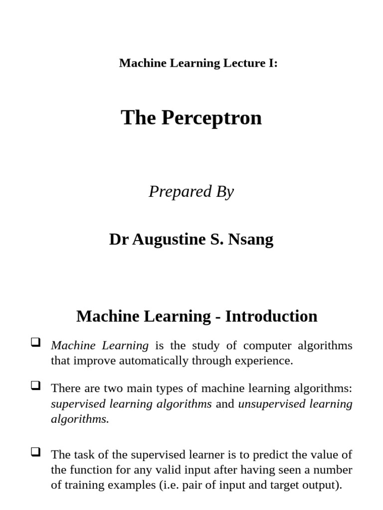 Machine Learning I - The Perceptron | PDF