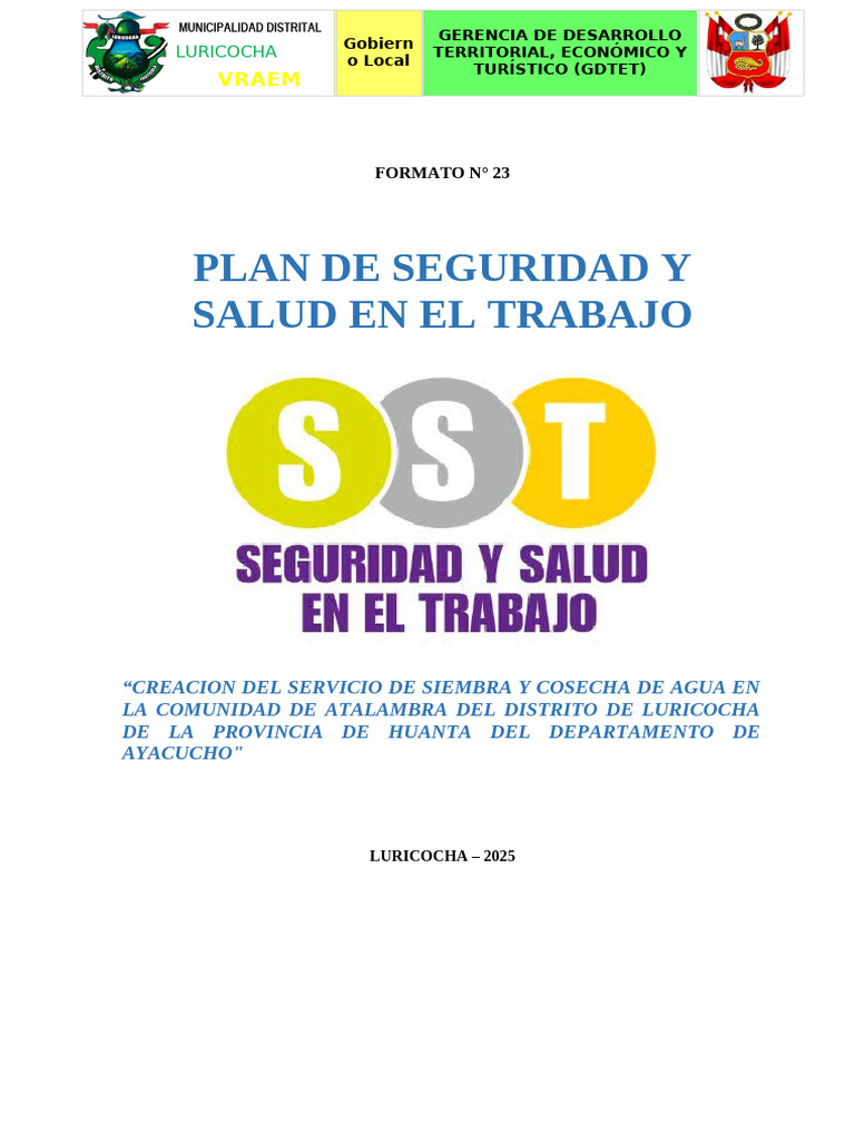 Plan Seguridad y Salud Ocupacional en Obra (Formato #23) Ok | PDF ...