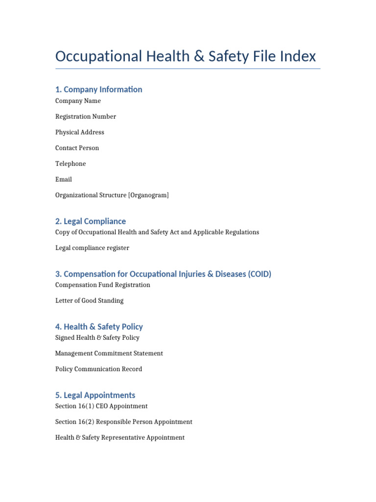 DoEL OHS Safety File Template | PDF