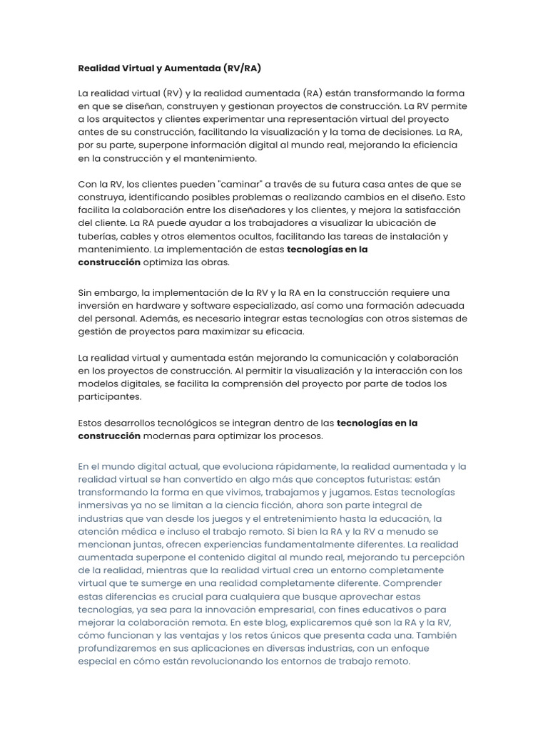 Realidad Virtual y Aumentada | PDF | Realidad virtual | Realidad aumentada