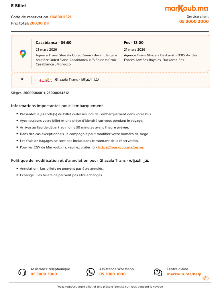 Markoub 0689011321 Eticket | PDF