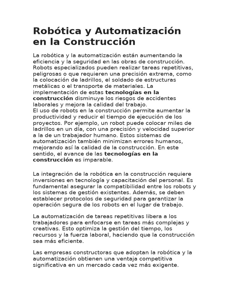 Robótica y Automatización en La Construcción en Obras | PDF | Robot ...