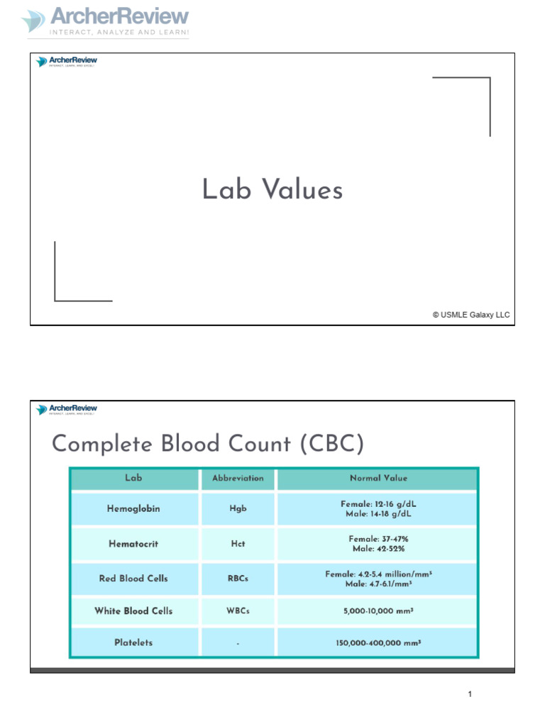 Lab Value Lecture | PDF