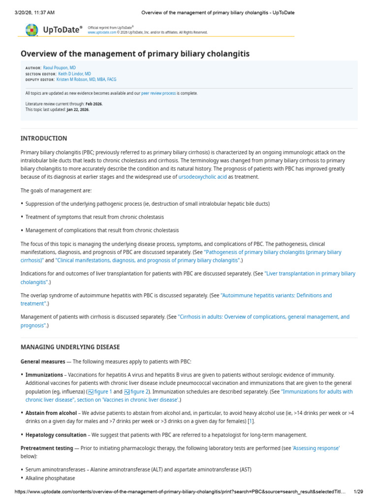 Overview of The Management of Primary Biliary Cholangitis - UpToDate | PDF