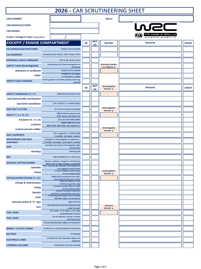 2026-WRC-Pre-Scrutineering-form-Other Than P1 - v2 | PDF | Seat Belt ...
