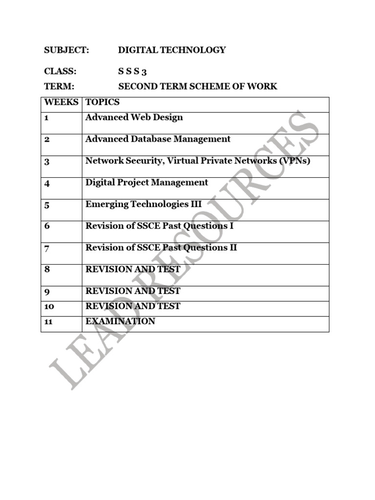New SSS 3 Second Term Digital Technology E-Note (2025) | PDF ...