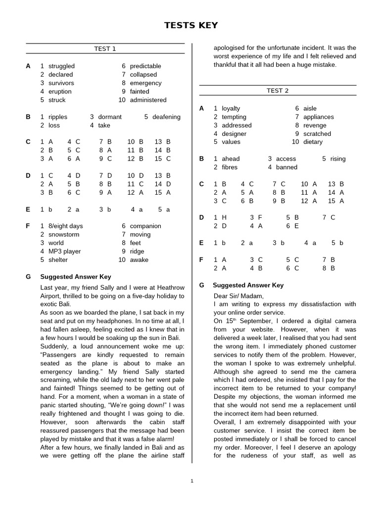 16 PT Plus 4 Tests KEY | PDF