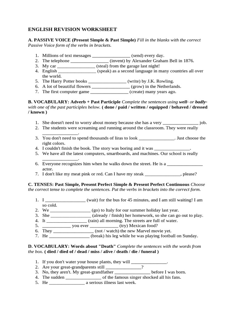 English Revision Worksheet | PDF | Linguistics | Linguistic Morphology