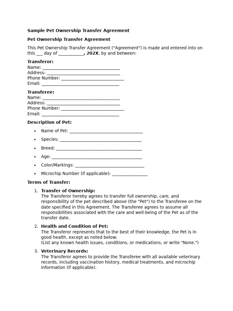 Sample Pet Ownership Transfer Agreement | PDF | Chess Openings | Chess