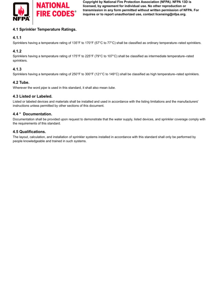 4.1 Sprinkler Temperature Ratings. 4.1.1: Pipe Tube | PDF
