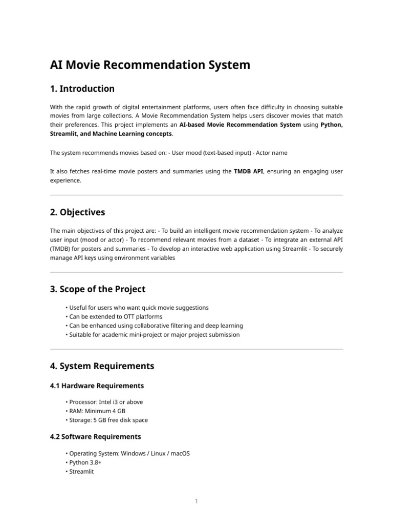 Ai Movie Recommendation System - Project Documentation | PDF ...