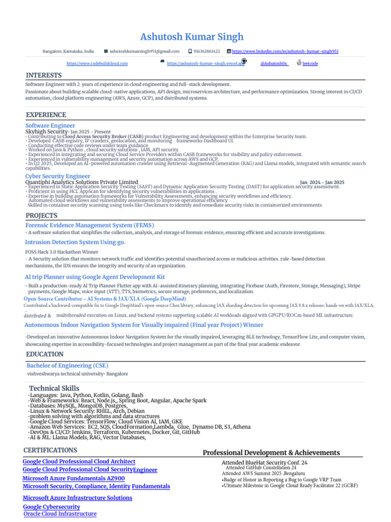Ashutosh Kumar Singh Resume | PDF | Cloud Computing | Computer Engineering