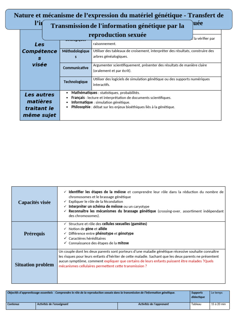 Fiche Pédagogique 1 | PDF | Dominance (Génétique) | Génotype