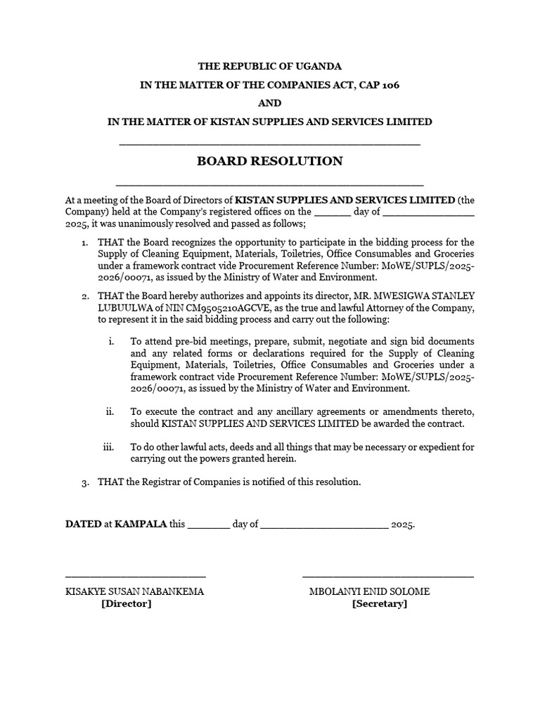 Board Resolution - KISTAN - MoWE | PDF