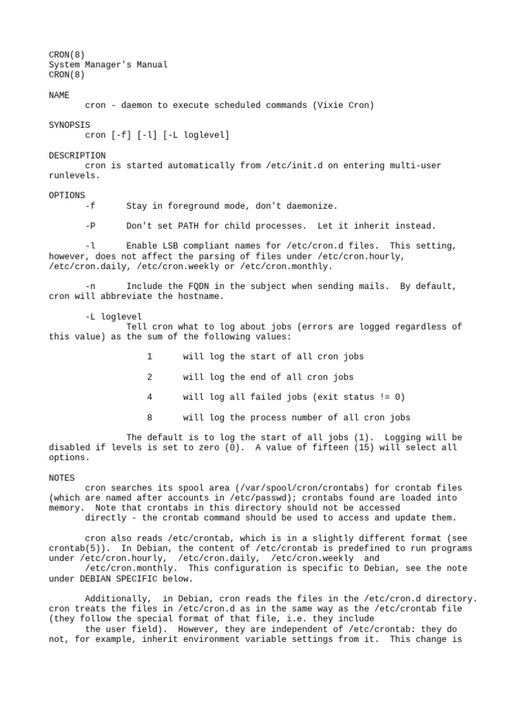 Man Cron Bash GNU/linux | PDF | Operating System Technology | Unix Software