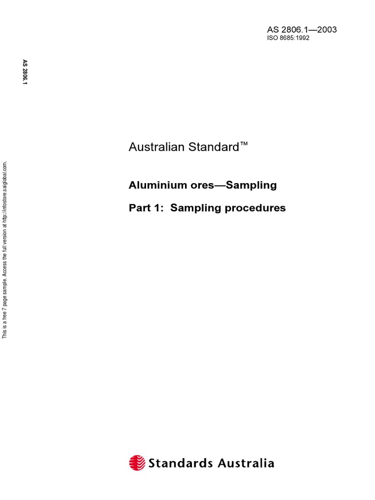 As 2806.1-2003 Aluminium Ores - Sampling Sampling Procedures | PDF ...