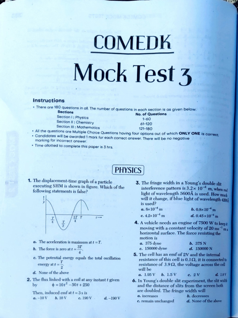 Comedk Mock Test 3 | PDF