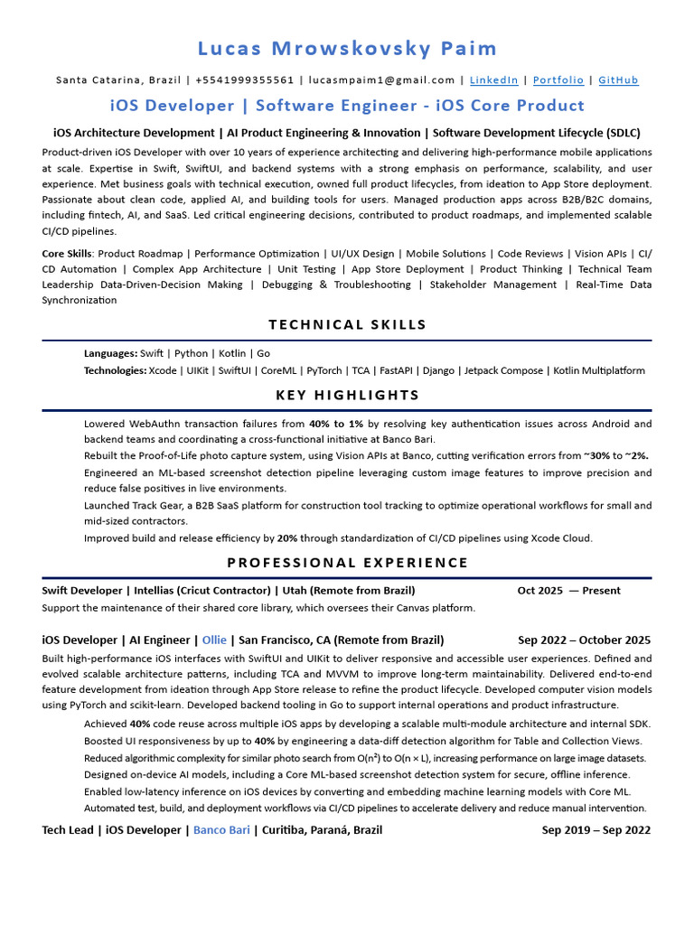 Lucas Mrowskovsky Paim Resume | PDF
