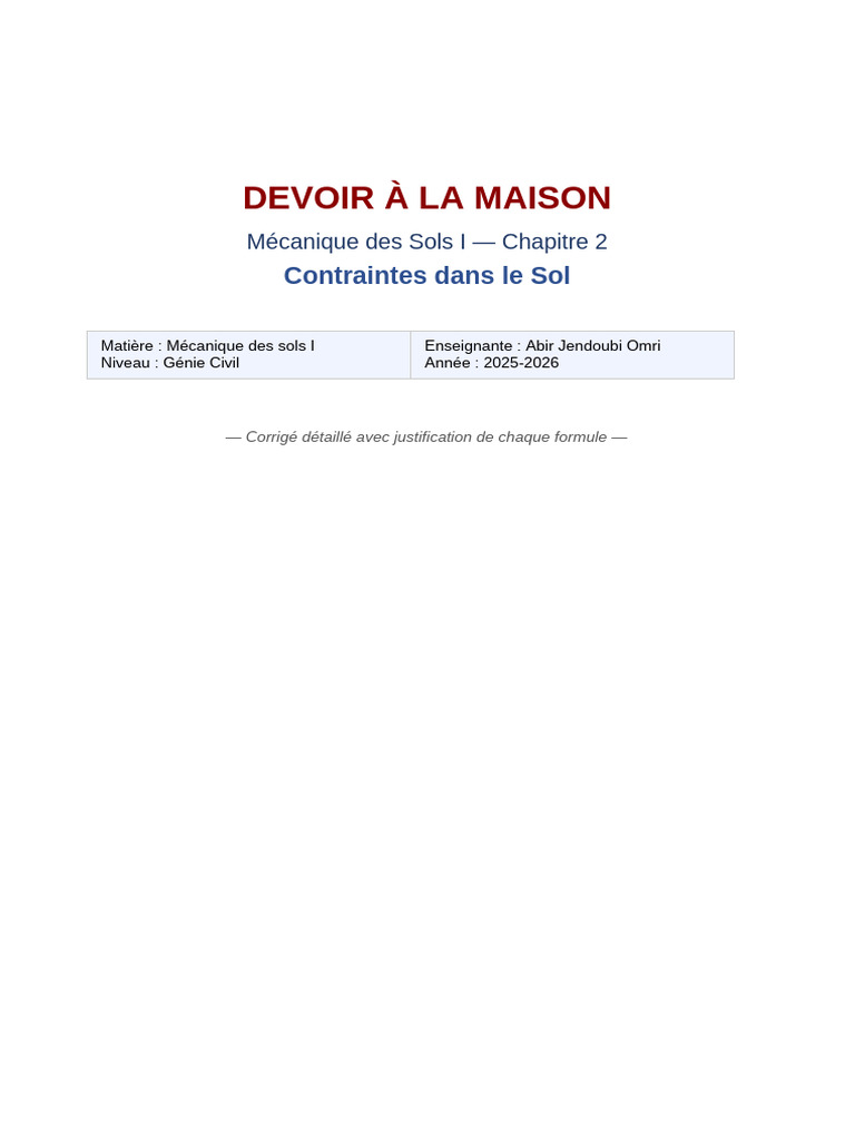DM Mecanique Sols Corrige | PDF | Pression | Contrainte de cisaillement