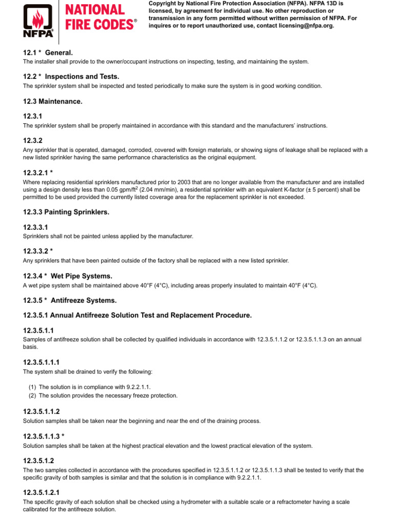 The National Fire Codes Subscription Service - NFPA 13D - Standard For ...