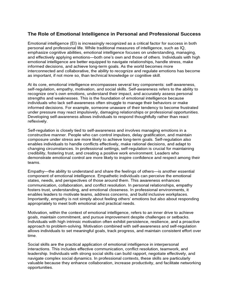 The Role of Emotional Intelligence in Personal and Professional Success ...