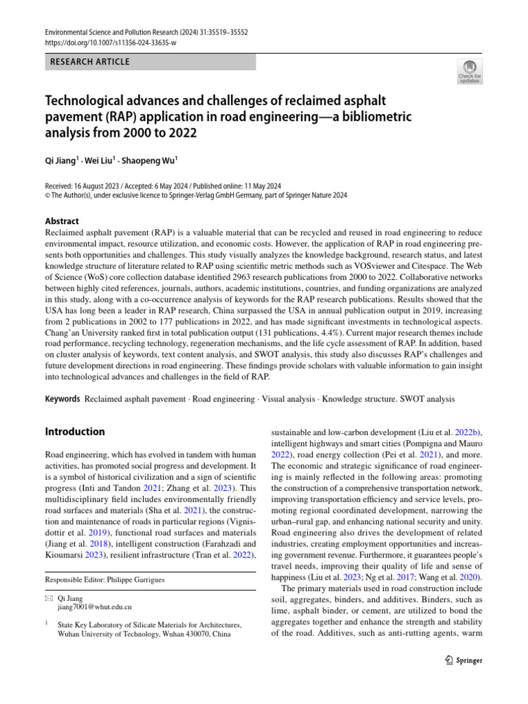 Technological Advances and Challenges of Reclaimed Asphalt Pavement ...