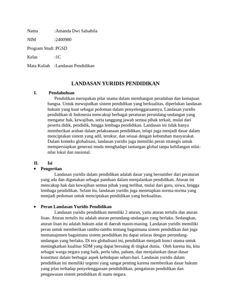 Lp. Landasan Yuridis Pendidikan | PDF