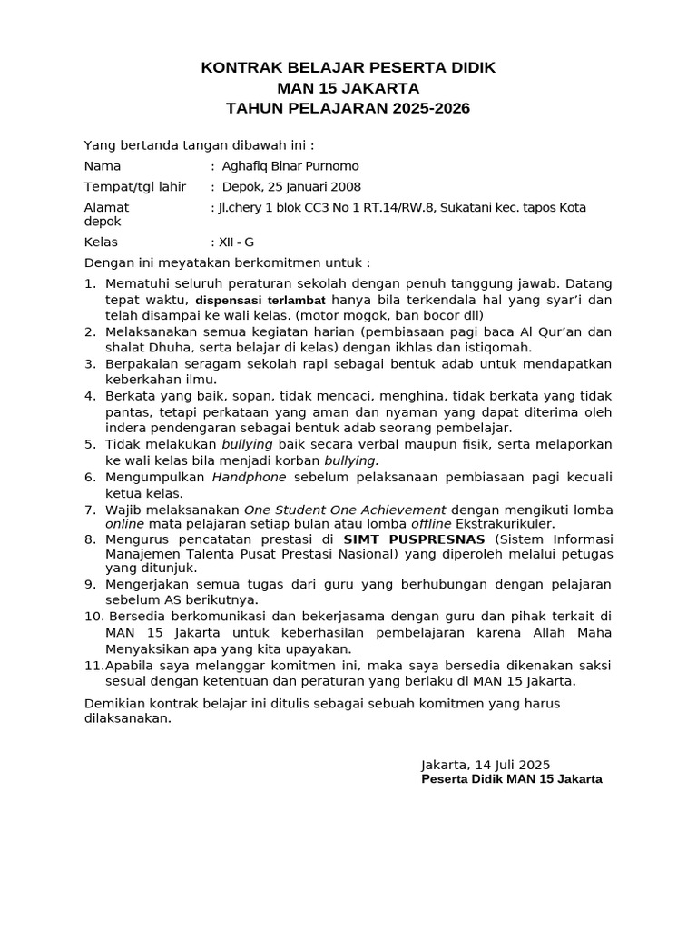 Kontrak Belajar | PDF